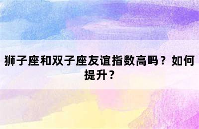狮子座和双子座友谊指数高吗？如何提升？