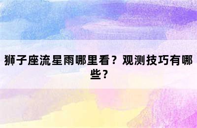 狮子座流星雨哪里看？观测技巧有哪些？