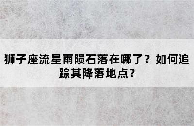 狮子座流星雨陨石落在哪了？如何追踪其降落地点？