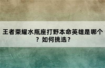 王者荣耀水瓶座打野本命英雄是哪个？如何挑选？