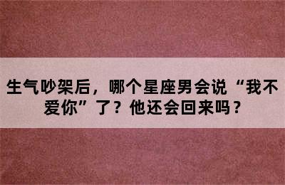 生气吵架后，哪个星座男会说“我不爱你”了？他还会回来吗？