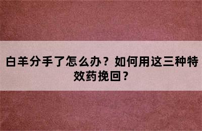白羊分手了怎么办？如何用这三种特效药挽回？