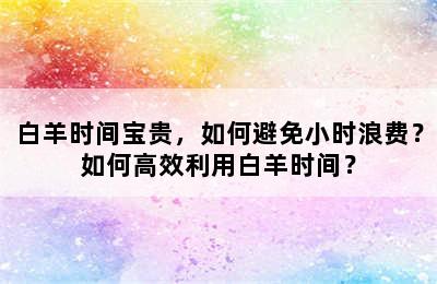 白羊时间宝贵，如何避免小时浪费？如何高效利用白羊时间？