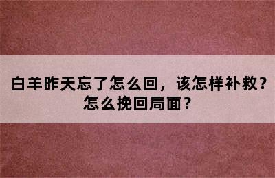 白羊昨天忘了怎么回，该怎样补救？怎么挽回局面？