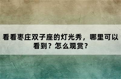 看看枣庄双子座的灯光秀，哪里可以看到？怎么观赏？