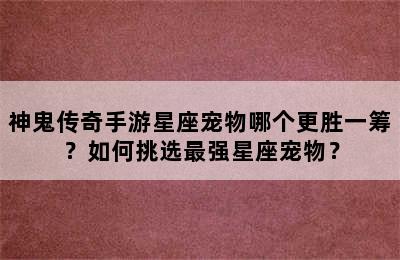 神鬼传奇手游星座宠物哪个更胜一筹？如何挑选最强星座宠物？