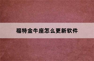 福特金牛座怎么更新软件