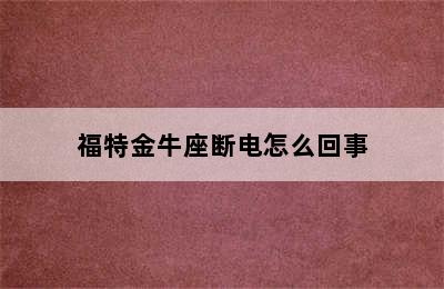 福特金牛座断电怎么回事