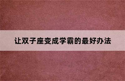 让双子座变成学霸的最好办法