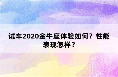 试车2020金牛座体验如何？性能表现怎样？