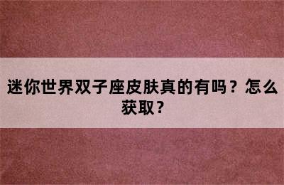 迷你世界双子座皮肤真的有吗？怎么获取？