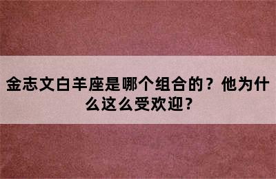 金志文白羊座是哪个组合的？他为什么这么受欢迎？