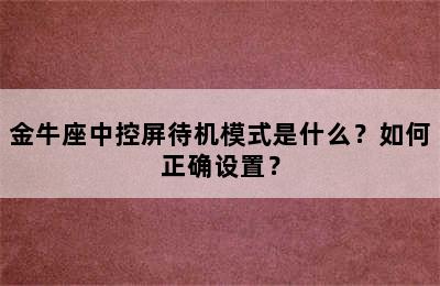 金牛座中控屏待机模式是什么？如何正确设置？