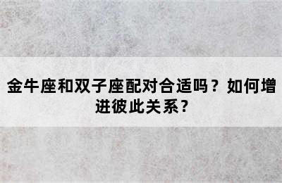 金牛座和双子座配对合适吗？如何增进彼此关系？