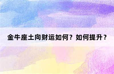 金牛座土向财运如何？如何提升？