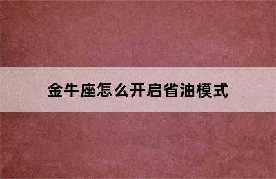 金牛座怎么开启省油模式