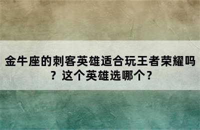 金牛座的刺客英雄适合玩王者荣耀吗？这个英雄选哪个？