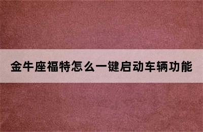 金牛座福特怎么一键启动车辆功能