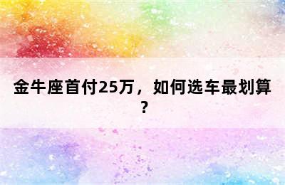 金牛座首付25万，如何选车最划算？