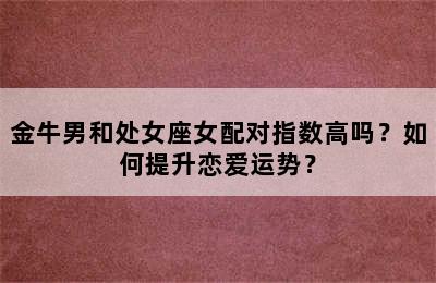 金牛男和处女座女配对指数高吗？如何提升恋爱运势？