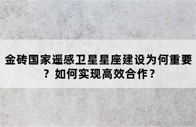 金砖国家遥感卫星星座建设为何重要？如何实现高效合作？