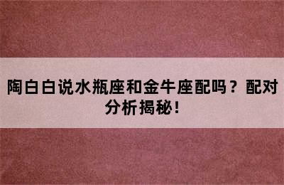 陶白白说水瓶座和金牛座配吗？配对分析揭秘！