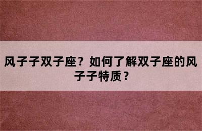 风子子双子座？如何了解双子座的风子子特质？