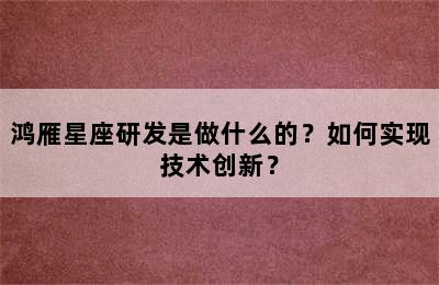 鸿雁星座研发是做什么的？如何实现技术创新？